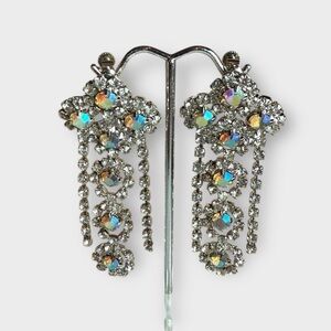 Vintage 1960s/1970s Aurora Borealis Rhinestone, Chandelier Screw Back Earrings